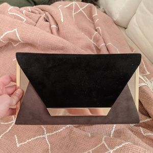 Black, Grey, Tan and Gold Velvet Envelope Clutch